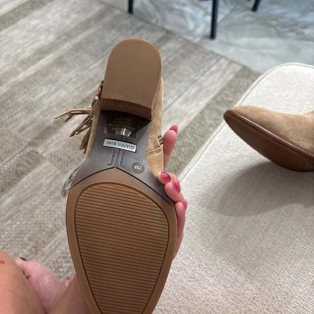 Gianni Bini Tan Suede Feathered Ankle Boot - Picture 6 of 7